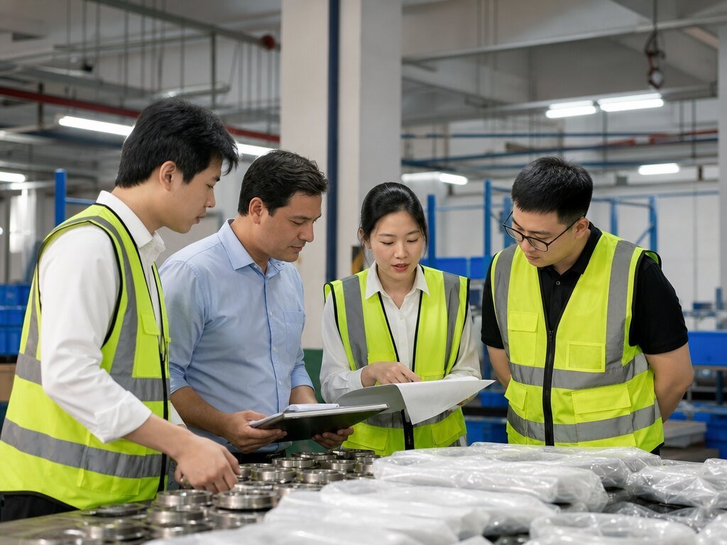 Imagem representativa da equipe na China em ambiente de inspeção e acompanhamento de fornecedores